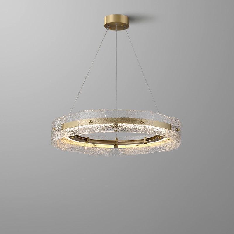 WOMO Hammered Glass Round Brass Chandelier-WM2351
