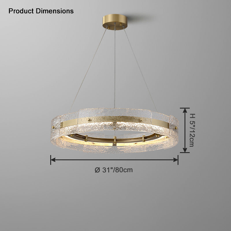 WOMO Hammered Glass Round Brass Chandelier-WM2351