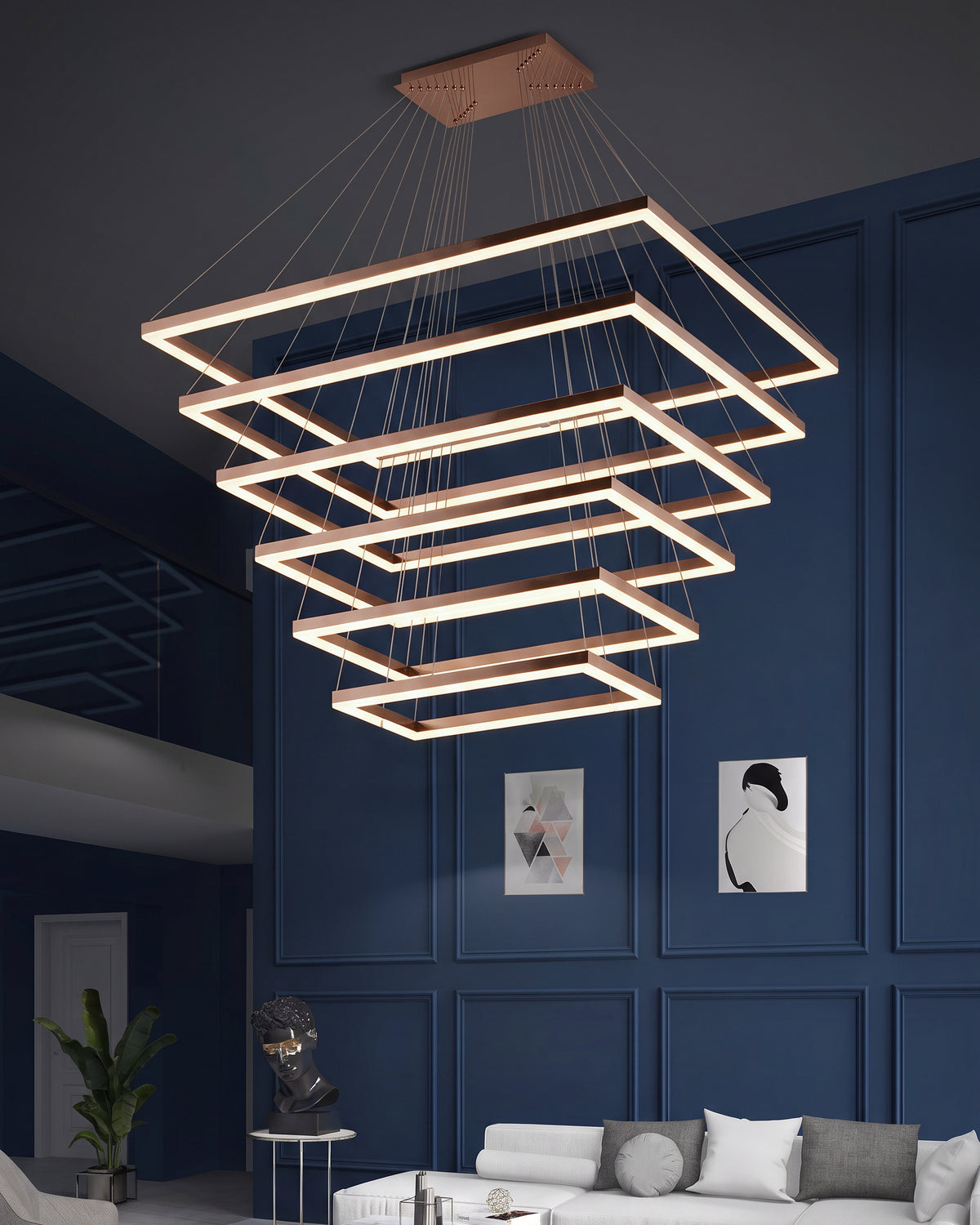 WOMO Metall Schwarzer LED Kronleuchter Rechteckig Für hohe decken-WM2120