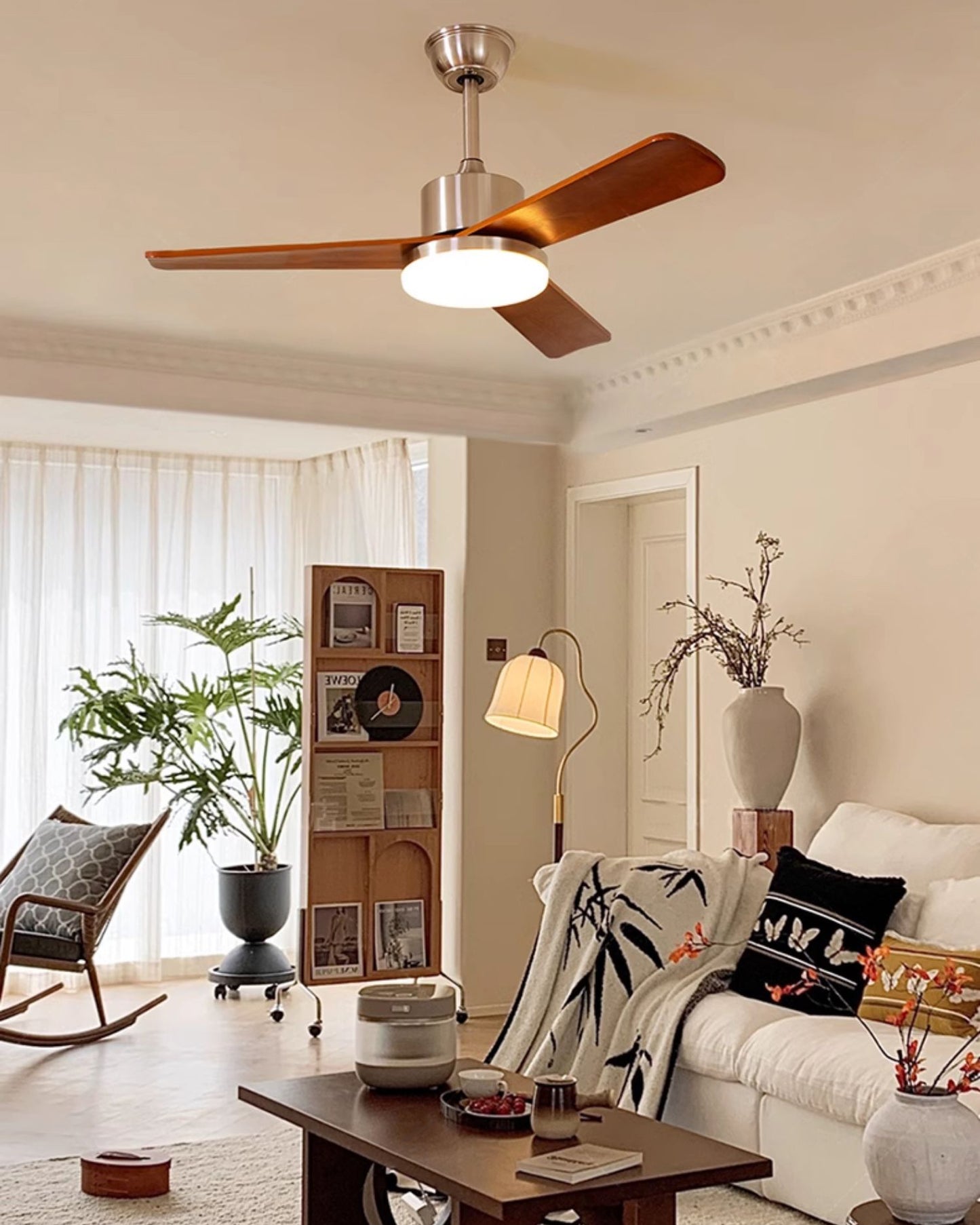 WOMO Silver and Walnut Ceiling Fan Lamp - WM5149