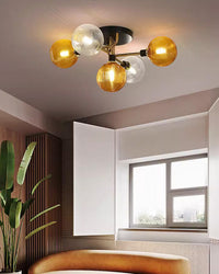 WOMO Ribbed Ceiling Light Made of Smoked Glass/Green, Sphere-Shaped-WM1110