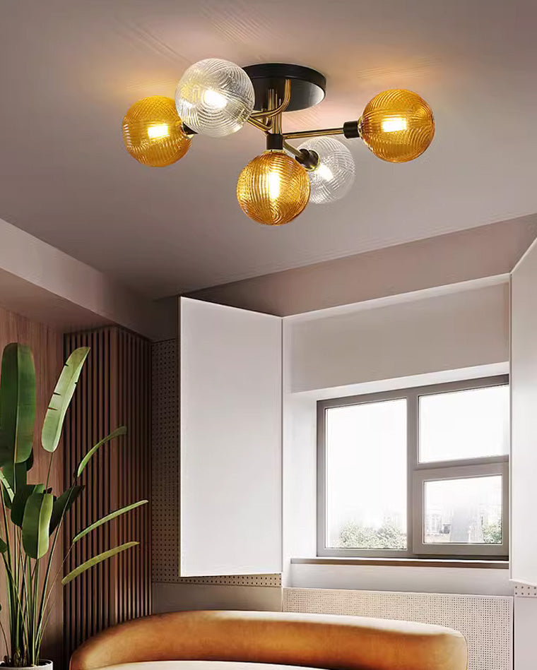 WOMO Ribbed Ceiling Light Made of Smoked Glass/Green, Sphere-Shaped-WM1110