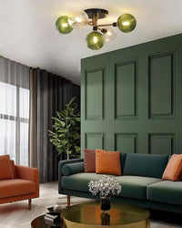 WOMO Ribbed Ceiling Light Made of Smoked Glass/Green, Sphere-Shaped-WM1110