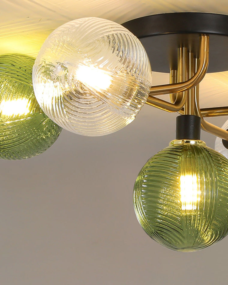 WOMO Ribbed Ceiling Light Made of Smoked Glass/Green, Sphere-Shaped-WM1110
