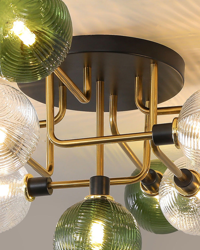 WOMO Ribbed Ceiling Light Made of Smoked Glass/Green, Sphere-Shaped-WM1110
