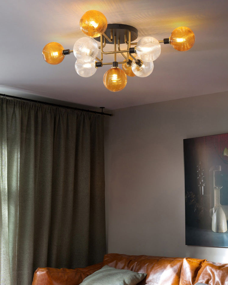 WOMO Ribbed Ceiling Light Made of Smoked Glass/Green, Sphere-Shaped-WM1110