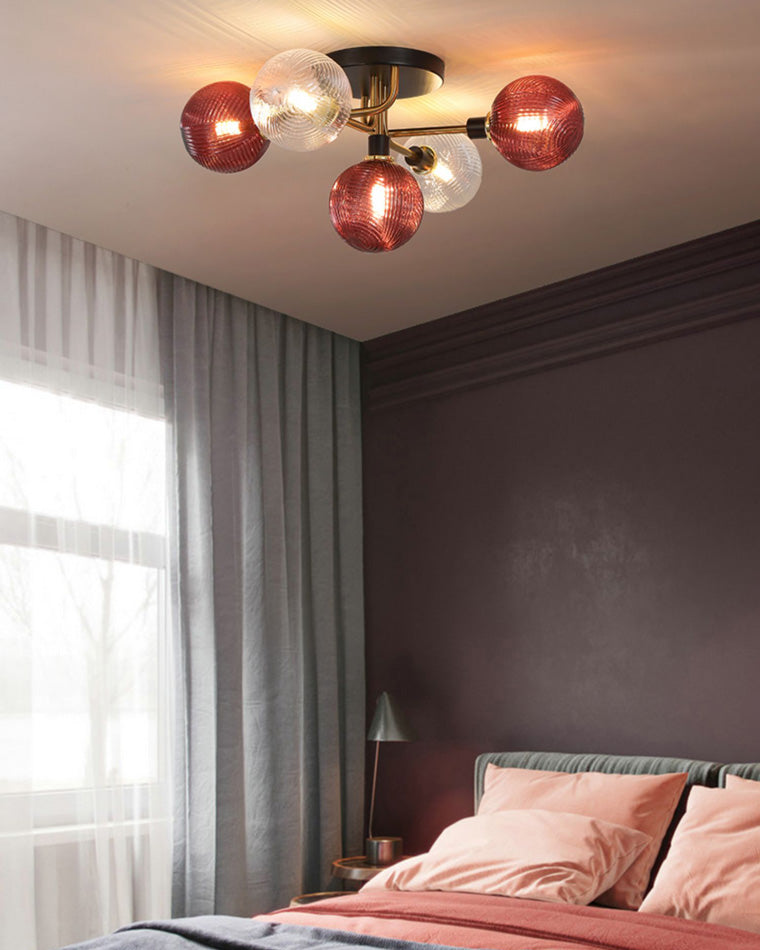 WOMO Ribbed Ceiling Light Made of Smoked Glass/Green, Sphere-Shaped-WM1110