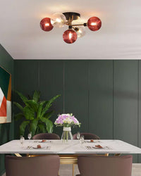 WOMO Ribbed Ceiling Light Made of Smoked Glass/Green, Sphere-Shaped-WM1110