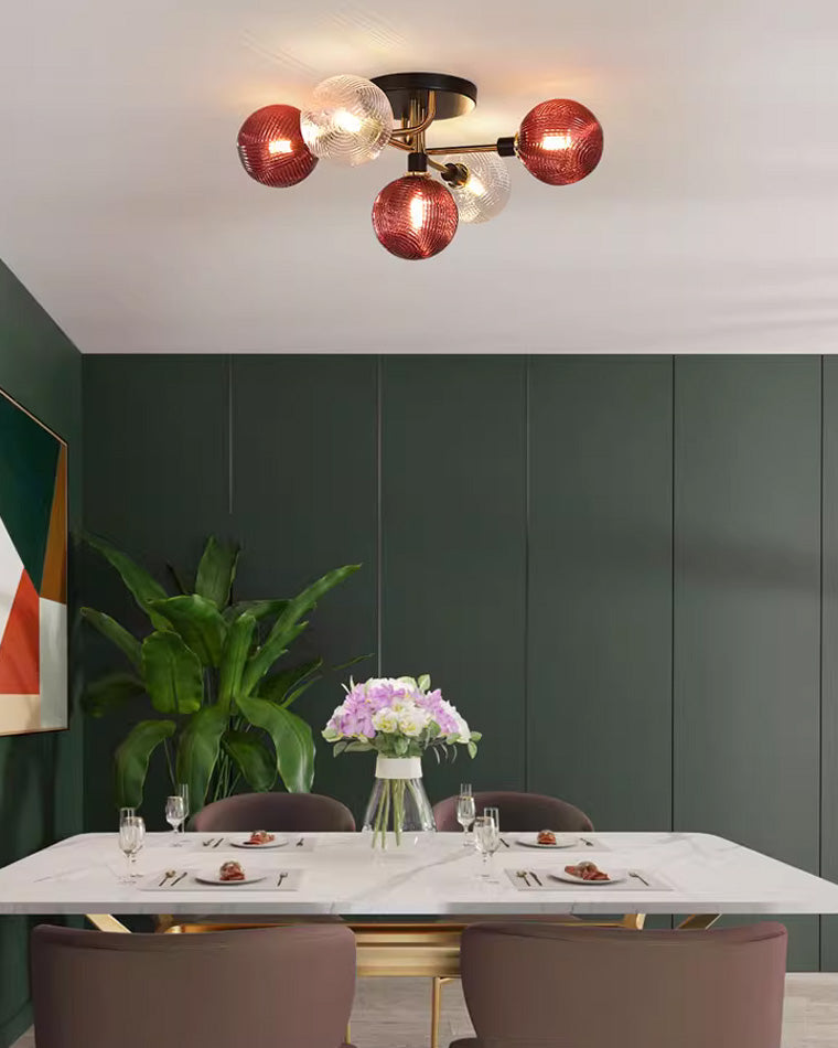 WOMO Ribbed Ceiling Light Made of Smoked Glass/Green, Sphere-Shaped-WM1110