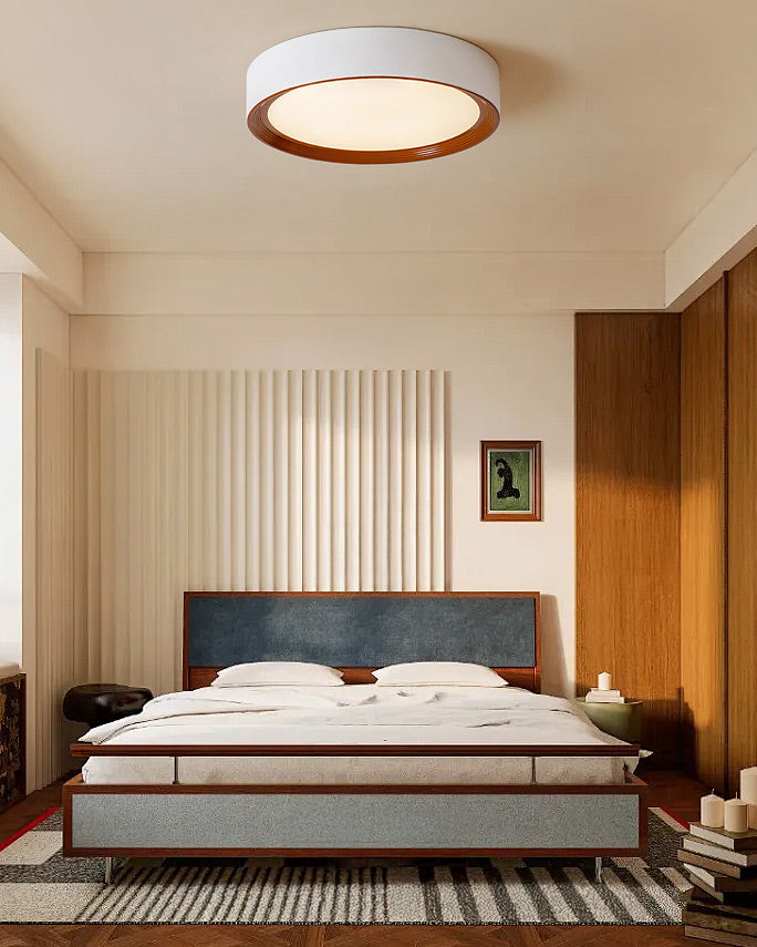 WOMO White/Walnut Round Ceiling Light - WM1192