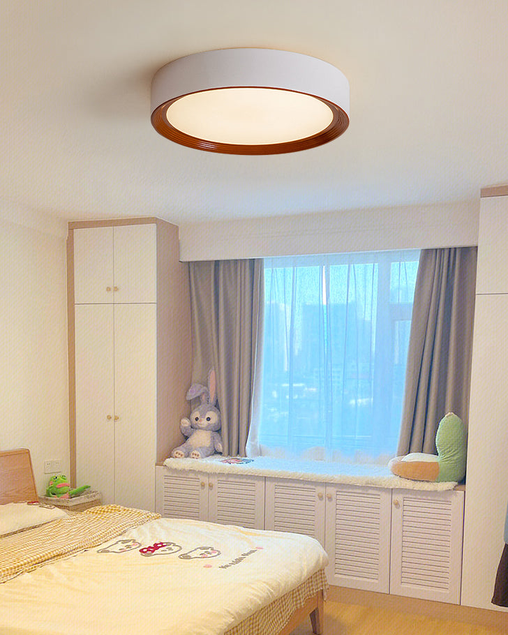 WOMO White/Walnut Round Ceiling Light - WM1192