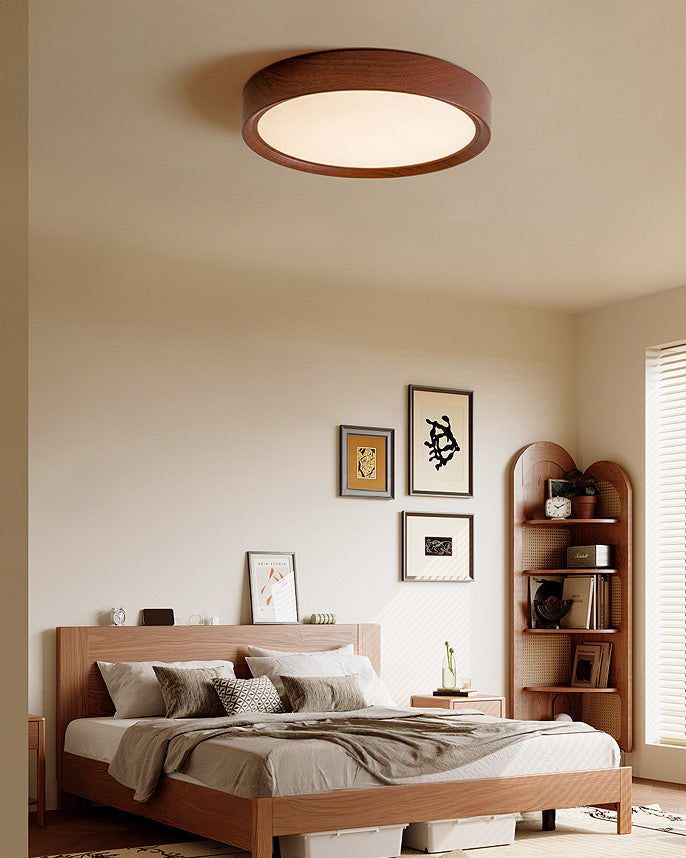 WOMO White/Walnut Round Ceiling Light - WM1192
