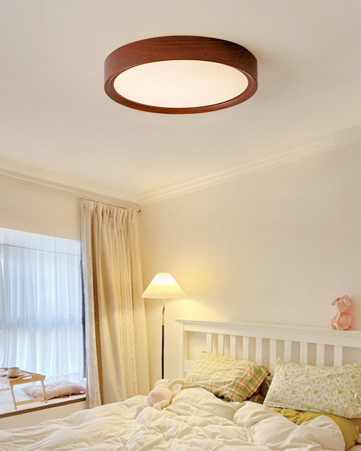 WOMO White/Walnut Round Ceiling Light - WM1192