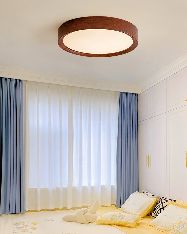 WOMO White/Walnut Round Ceiling Light - WM1192