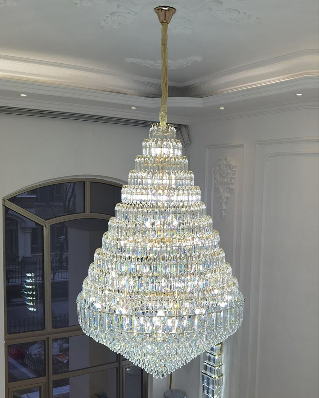 WOMO Stepped Conical Crystal Foyer Chandelier-WM2384