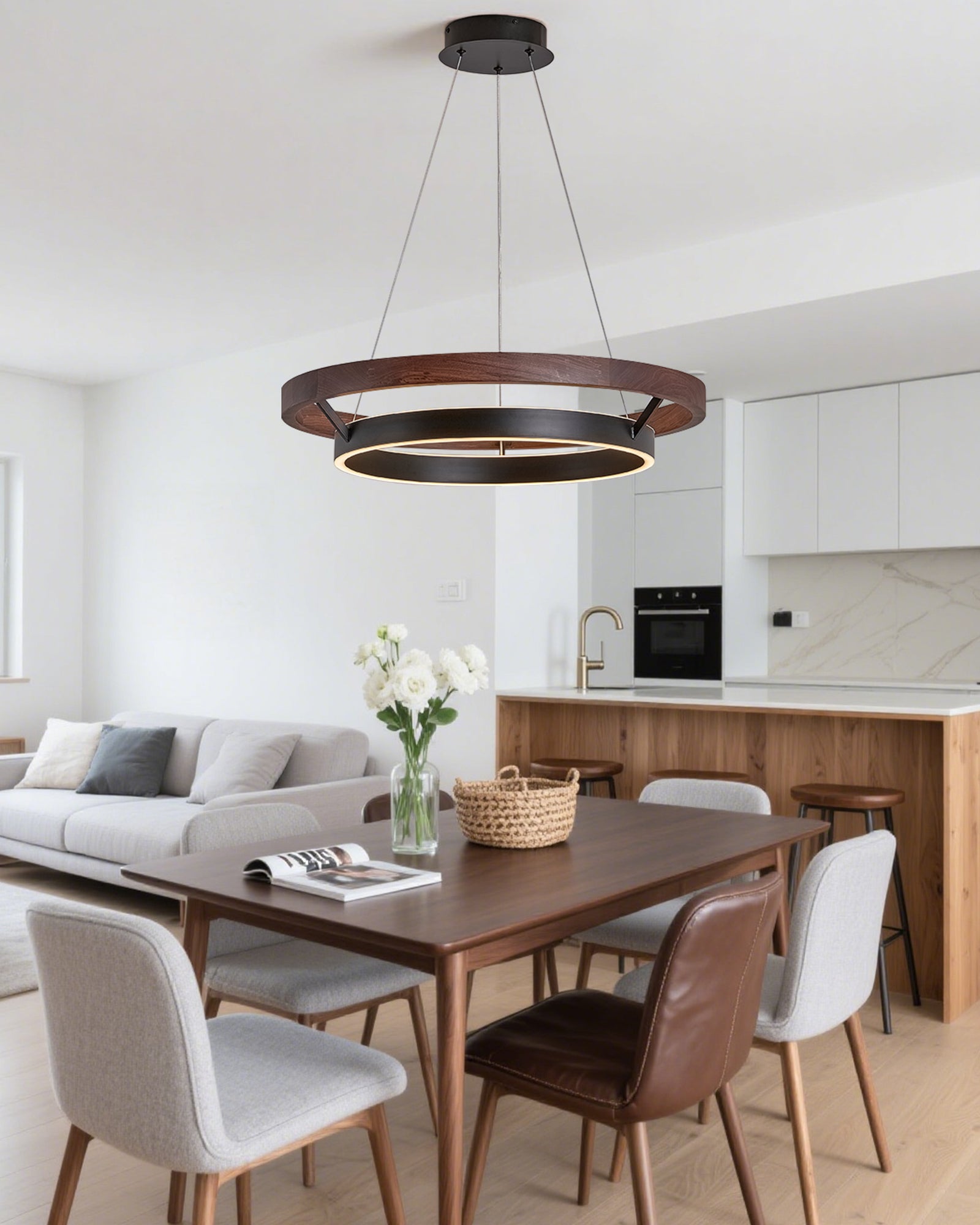 WOMO LED Kronleuchter Ring Esstisch Holz Landhaus Modern-WM2492