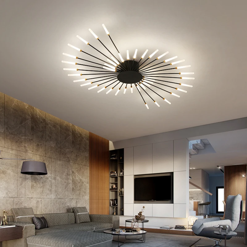 WOMO Unusual LED Ceiling Light Black Metal Large Living Room Modern-WM1000