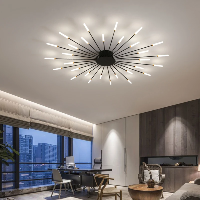 WOMO Unusual LED Ceiling Light Black Metal Large Living Room Modern-WM1000