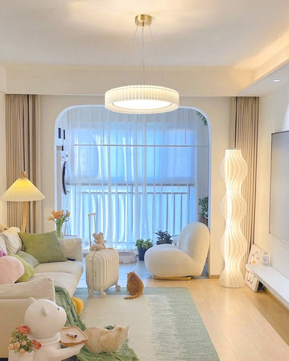 WOMO Round Pleated Fabric Pendant Light-WM2050