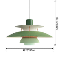 Green layered pendant light dimension diagram showing a large 20-inch shade and hanging height.