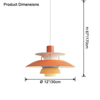 Orange layered pendant light dimension diagram showing a compact 12-inch shade and hanging height.