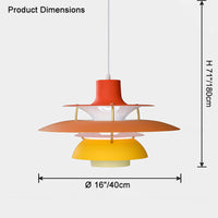 Orange layered pendant light dimension diagram showing a 16-inch shade and hanging height.