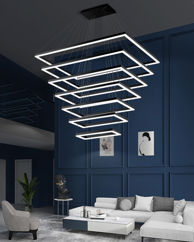 WOMO Black Tiered Rectangular Chandelier-WM2120