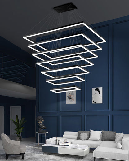 WOMO Black Tiered Rectangular Chandelier-WM2120