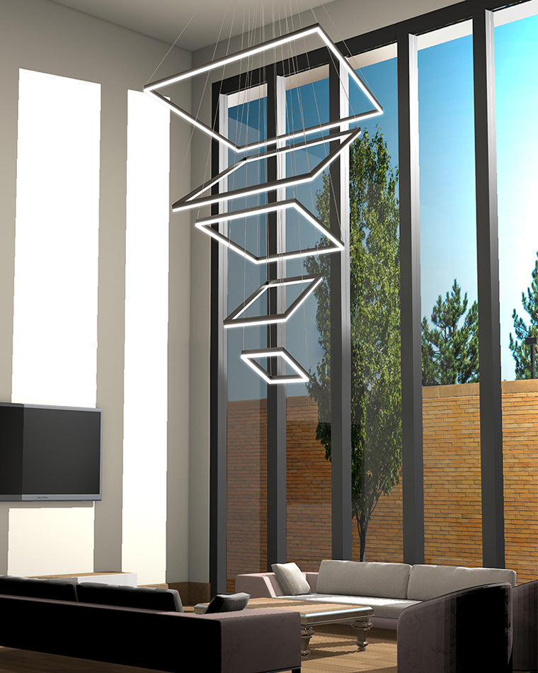 WOMO Black Tiered Rectangular Chandelier-WM2120