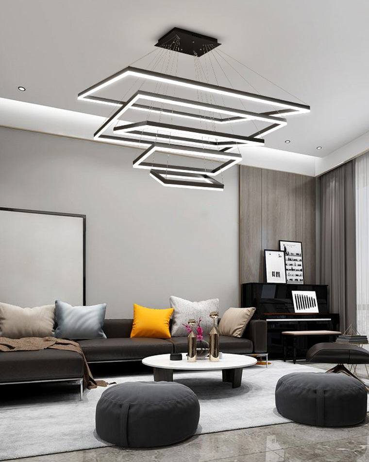 WOMO Black Tiered Rectangular Chandelier-WM2120