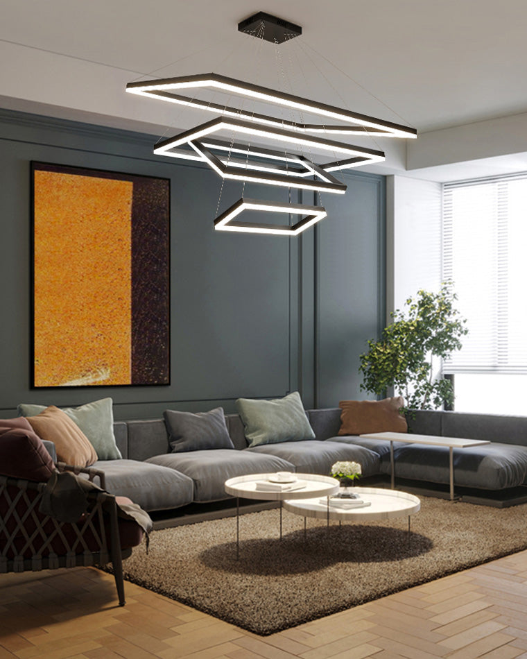 WOMO Black Tiered Rectangular Chandelier-WM2120