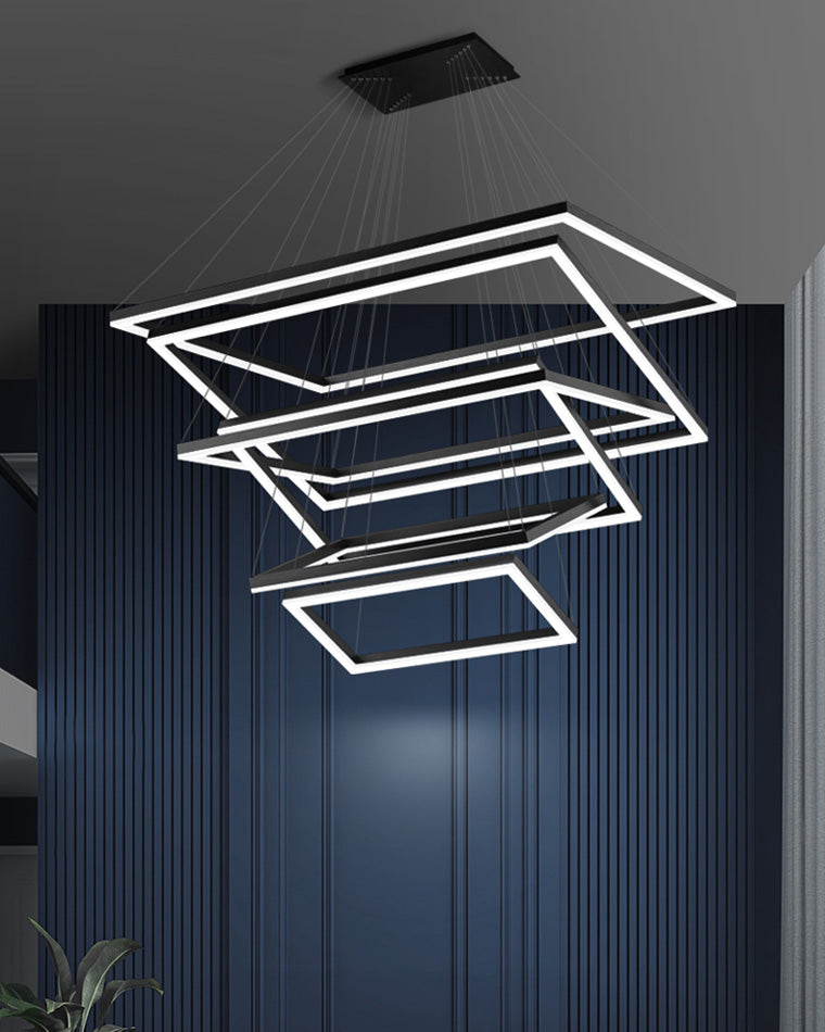 WOMO Black Tiered Rectangular Chandelier-WM2120