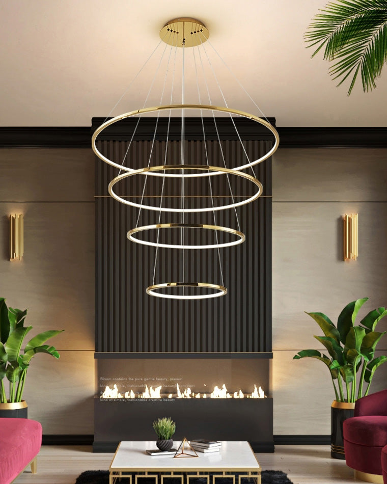 WOMO Großer, gestufter LED-Foyer-Kronleuchter mit Ring-WM2160