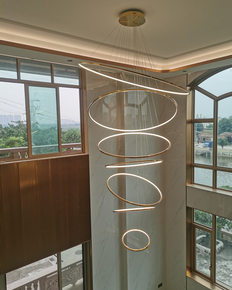 WOMO Großer, gestufter LED-Foyer-Kronleuchter mit Ring-WM2160