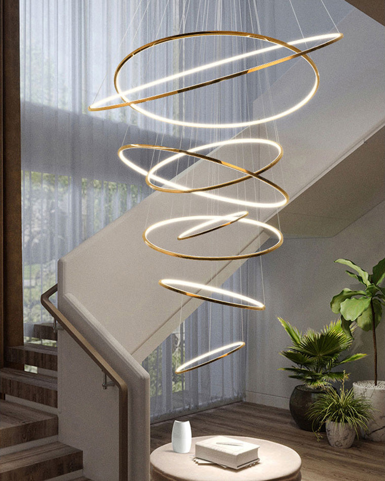 WOMO Großer, gestufter LED-Foyer-Kronleuchter mit Ring-WM2160