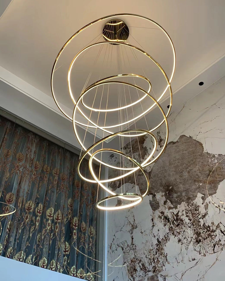 WOMO Großer, gestufter LED-Foyer-Kronleuchter mit Ring-WM2160