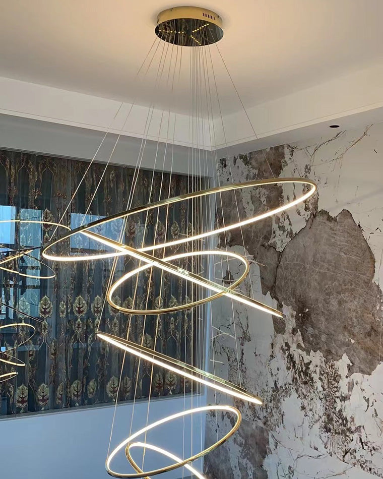 WOMO Großer, gestufter LED-Foyer-Kronleuchter mit Ring-WM2160