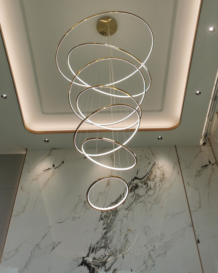 WOMO Großer, gestufter LED-Foyer-Kronleuchter mit Ring-WM2160