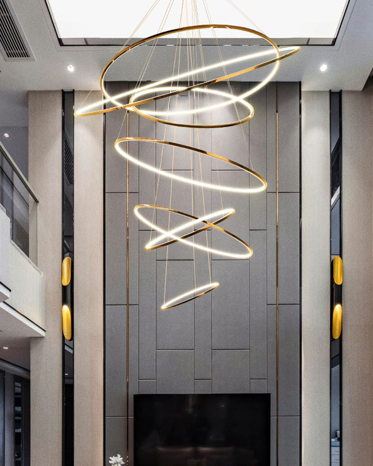 WOMO Großer, gestufter LED-Foyer-Kronleuchter mit Ring-WM2160