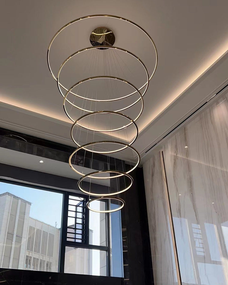 WOMO Großer, gestufter LED-Foyer-Kronleuchter mit Ring-WM2160