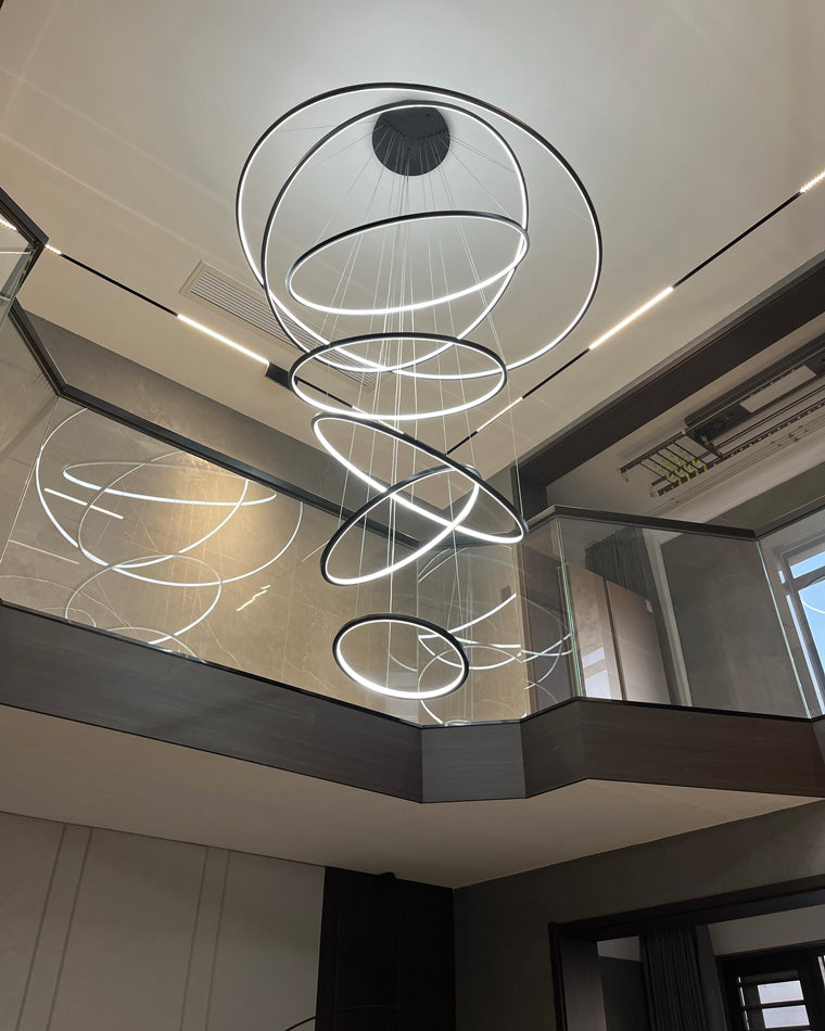 WOMO Großer, gestufter LED-Foyer-Kronleuchter mit Ring-WM2160