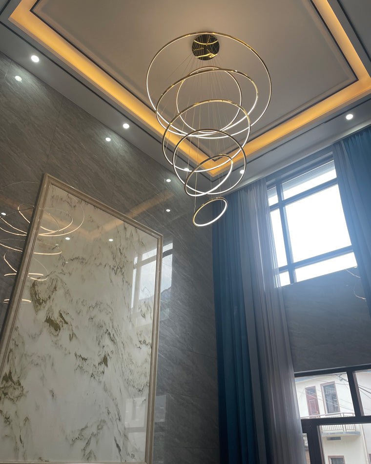 WOMO Großer, gestufter LED-Foyer-Kronleuchter mit Ring-WM2160