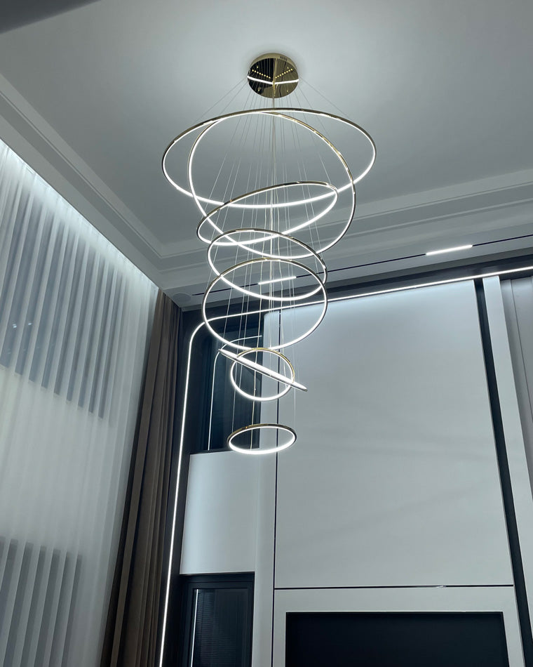 WOMO Großer, gestufter LED-Foyer-Kronleuchter mit Ring-WM2160
