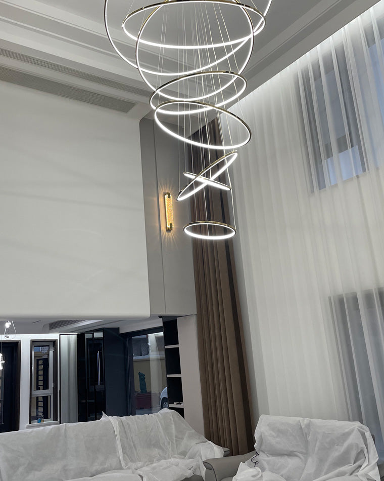 WOMO Großer, gestufter LED-Foyer-Kronleuchter mit Ring-WM2160
