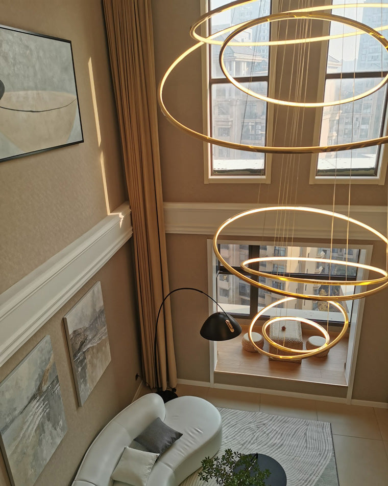 WOMO Großer, gestufter LED-Foyer-Kronleuchter mit Ring-WM2160