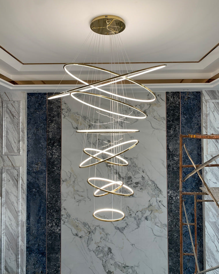 WOMO Großer, gestufter LED-Foyer-Kronleuchter mit Ring-WM2160