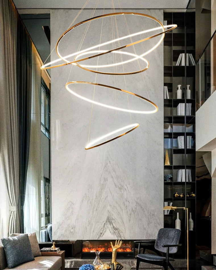 WOMO Großer, gestufter LED-Foyer-Kronleuchter mit Ring-WM2160