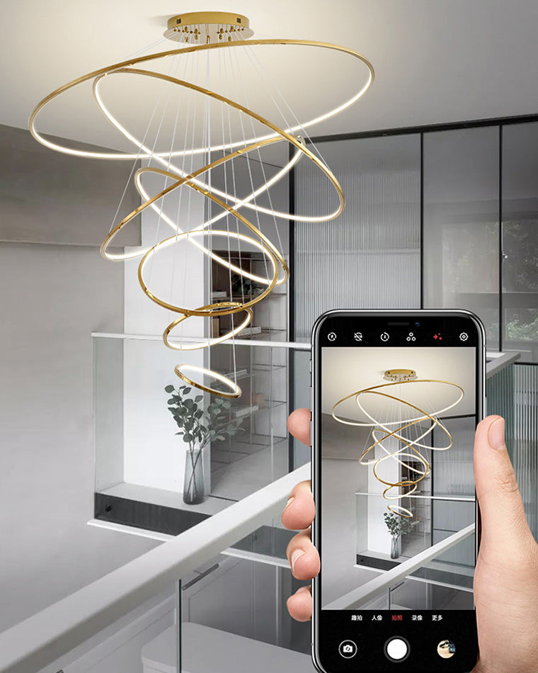 WOMO Großer, gestufter LED-Foyer-Kronleuchter mit Ring-WM2160