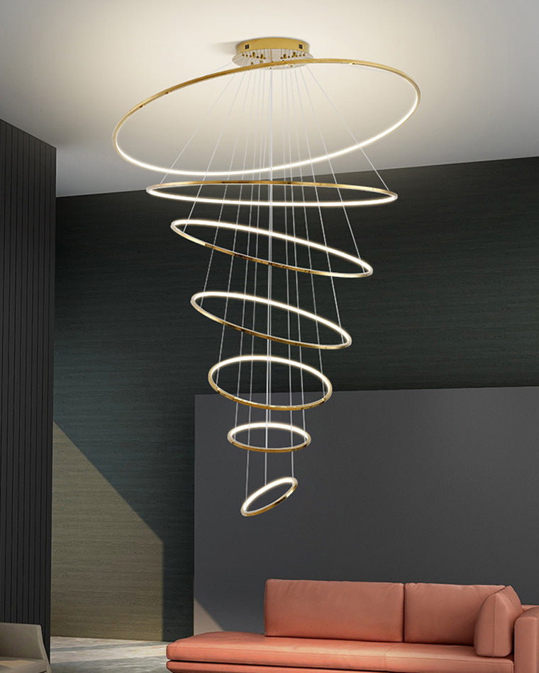 WOMO Großer, gestufter LED-Foyer-Kronleuchter mit Ring-WM2160