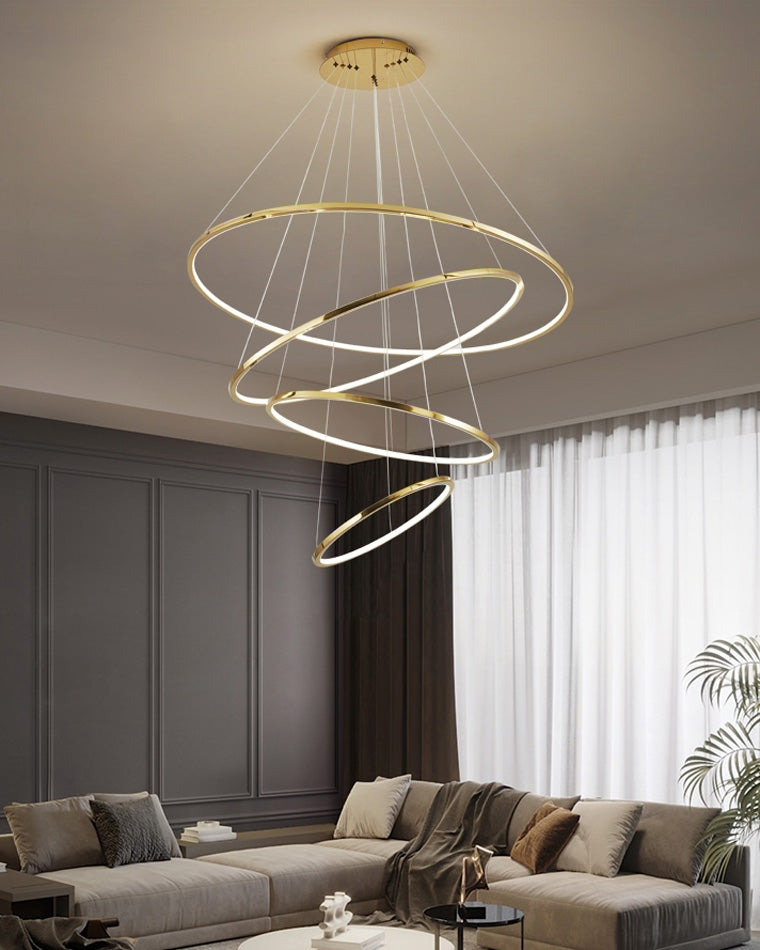 WOMO Großer, gestufter LED-Foyer-Kronleuchter mit Ring-WM2160